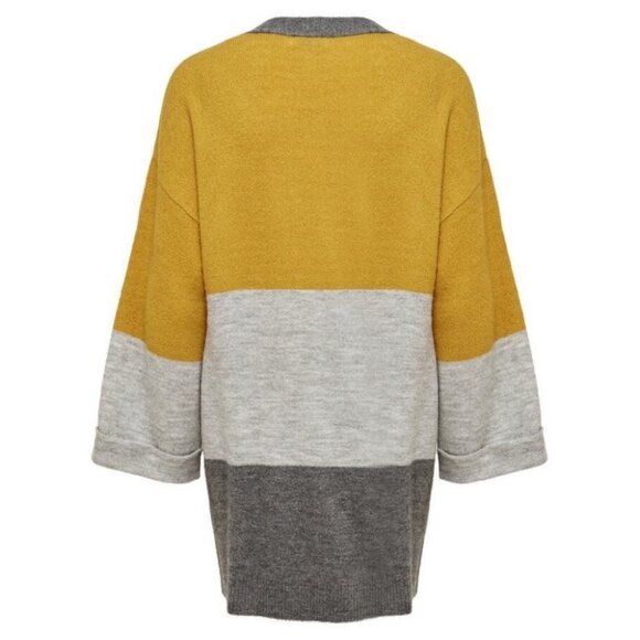JDY Colorblock Knit Cardigan Yellow Grey Size Large Oversized Sweater Bohemian L - Picture 13 of 13